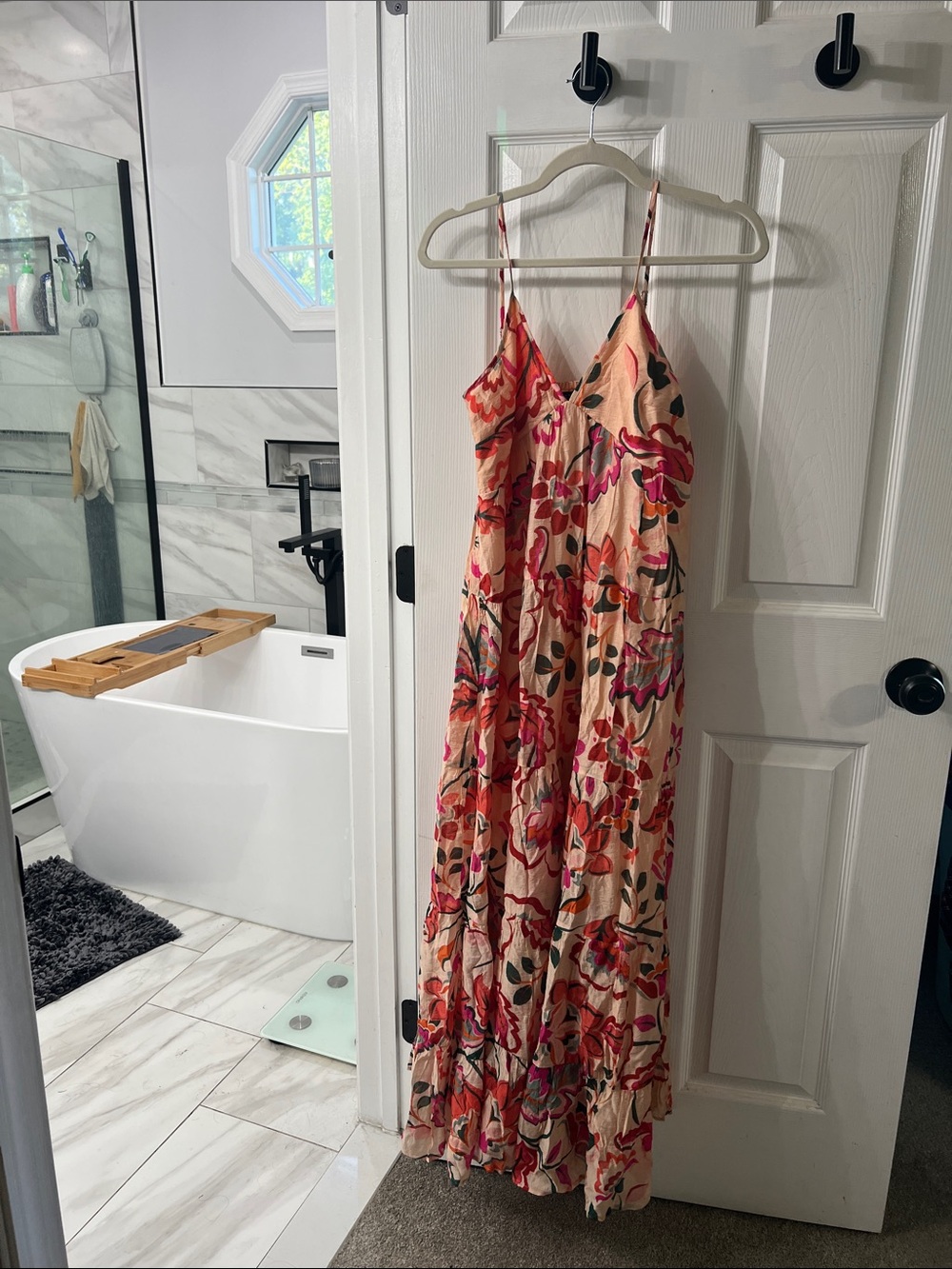 1.STATE XS Floral Tiered Maxi Dress Peach Boho Romantic Cottagecore Sundress